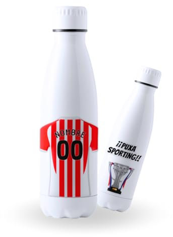 DEREGALOOS Botella Acero Inoxidable 700ml Personalizada con Nombre Gijón. Botella Deportiva para Aficionados. Hidratación Escolar Gimnasio Regalo Original