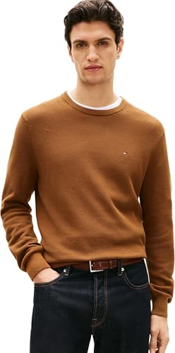 Tommy Hilfiger Men Essential Structure Crew Neck MW0MW36347 Pullover Sweater, Brown, M