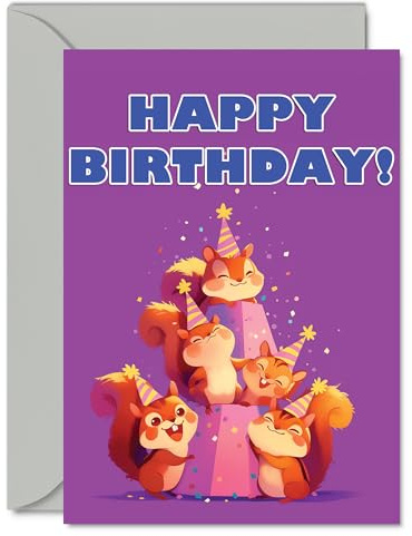 Eichhörnchen-Geburtstagskarte für Sie und Ihn, Partytier-Pyramide, Happy Birthday Karte für Mutter, Vater, Bruder, Schwester, Tante, Onkel, Cousin, Freund, Familie, Kollegen, A5, Geburtstagskarte