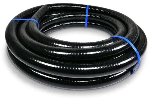 12m PVC Flexschlauch mit Ø 50mm - Schwarz - Flexibler Druck- & Saugschlauch für Schwimmbad & Teichbau - 4mm Wandstärke - UV-beständig - Verklebbar