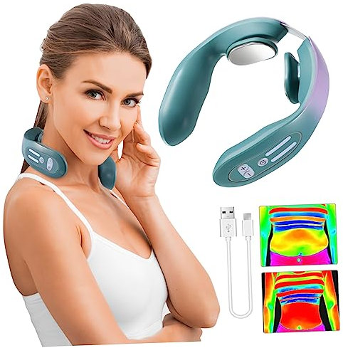 SAFIGLE Nackenmassagegerät Tragbar Mit Wärme Usb Wiederaufladbar 4 Modi 12 Intensitätsstufen Zur Muskelentspannung Und Schwellungslinderung Für Büro Und Zuhause