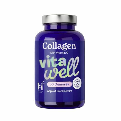 Vitawell Collagen Gummies with Vitamin C - 50 High Strength Collagen Supplement | Bovine Collagen Peptides | Apple & Blackcurrant Flavour