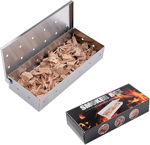 Scatola affumicatrice per barbecue a gas, Scatola per affumicare, in acciaio inox,con fessure di ventilazione, per affumicatore, barbecue a carbonella e a gas, Argento