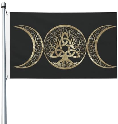 Lebendige Farbe Parade Flag 90X150Cm Dreifachmondgöttin Pentagramm Ornament Wicca Flagge Alle Jahreszeiten Gartenfahne Für Hauswanddekoration, Party, Halloween