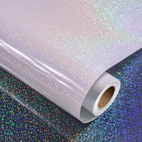 Decotalk Holografische Folie Selbstklebend Glitzerfolie Transparente 30X500cm Klebefolie Glitzer Folie Selbstklebend Vinylfolie Lichteffekt Vinyl Klebefolie Dekofolie Glitzerfolie Für DIY Handwerk