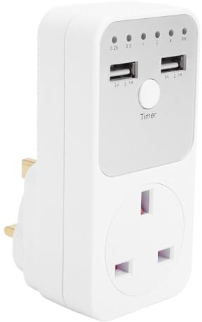 Denash Timer Socket Double USB Ports Outdoor Countdown Time Controller Switch for Refrigerator Use (UK Plug)