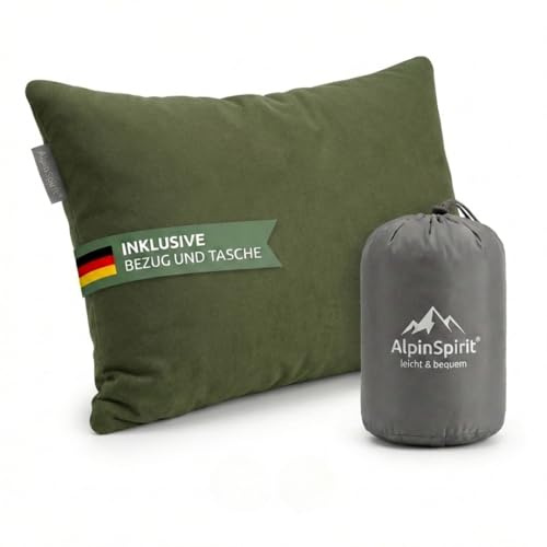 AlpinSpirit Camping und Reisekissen [100% Baumwolle] Ultraleichtes Memory Foam Kissen, 30 Grad waschbar,kleines Packmaß,Travel Pillow,40x30 cm,leicht & kompakt für Outdoor,Camping,Urlaub & Festival