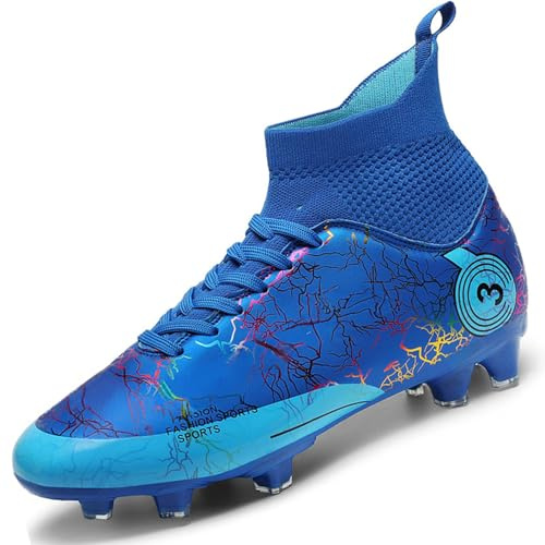 HODTOB Boys Football Boots Shoes Kids Girls Soccer Astro Turf High Top Spikes Non-Slip Junior Soccer Shoes Sports Athletics Training Shoes Outdoor Sneakers for Unisex