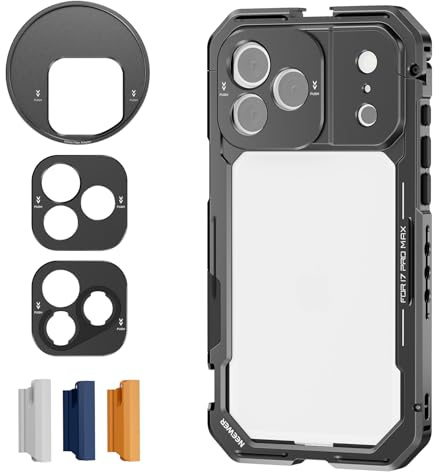 NEEWER Handy Käfig Kompatibel mit iPhone 17 Pro Max, PA144 (Schwarz) | Schnellwechsel Video Rig Stabilisator, Zubehör 67mm Filter Ring 17mm Objektiv Rückplatte, T Halterung Adapter