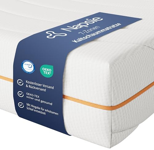 NAPSIE 7-Zonen Matratze 90 x 200 cm| H3 &H2 | Beidseitig nutzbar | Ergonomische Kaltschaummatratze | Hypoallergen & Antibakteriell | Bezug abnehmbar & waschbar | Oeko-TEX®(18cm, 90 x 200 cm)