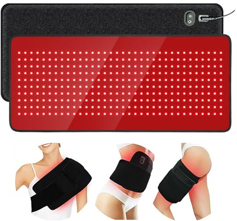 Infrarottherapie & Rotlichttherapie zur Schmerz, 75 * 35cm Infrarot Matte mit 660nm & 850nm 340 LED Red Light Therapy 5 Helligkeitsstufen Timer, Rotlicht für Beine Rücken Taille Schultern Muskeln