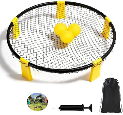Outdoor Roundnet Spieleset,Outdoor Team Ballspiel bestehend aus Spielnetz | 3 Bällen, Kordelzug, Ballpumpe und Handbuch