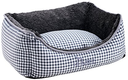 HUNTER Astana Hundesofa, mit weichem Plüschbesatz, Wendekissen, Karo-Muster, 60 x 45 cm, grau