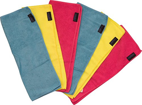 PETEX 432260 Mikrofaser Reinigungstuch, 6er Pack, Circa 40 x 30 cm, 2X rot, 2X gelb, 2X blau