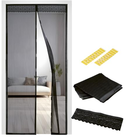 EASYmaxx Fliegengitter Tür mit Magnetverschluss | 90 x 210 cm - ideal für Balkontür, Kellertür & Terrassentür | Einfache Klebemontage ohne Bohren & Schrauben | Zuschneidbarer Insektenschutz [Schwarz]