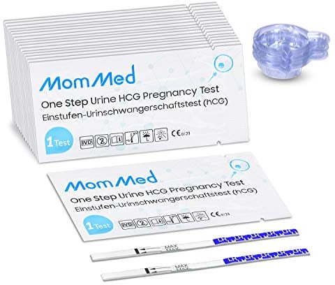 MOMMED Schwangerschaftstest Frühtest (25 mIU/ml), 25 X frühschwangerschaftstest mit 25 X Urinsammelbehälter, HCG Test, Pregnancy Test mit einer Genauigkeit von über 99%, einzeln verpackt