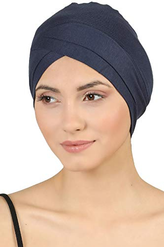 Deresina Headwear W Front Chemo Kopfbedeckung für Damen, Bambus Turban Mützen für Krebspatienten, Kappe fur Chemotherapie (Denim)