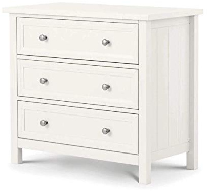Julian Bowen Maine Chest of Drawers, 3 Drawer, White - H74.5 x W84 x D44cm | New England Drawer Storage Organiser, 3 Drawers, Dresser for Bedroom, Living Room & Hallway