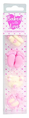 Baked with Love Baby Girl Cupcake Decorations - Sugar - 13PK