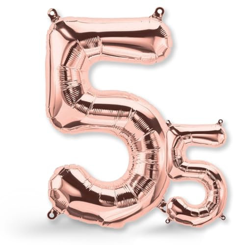 FUNXGO® folienballon 5 rosegold - 2 Stück - 42 & 17- luftballon Zahl 5 - Zahlen Ballon 5 Deko - zum 5. Geburtstag, Hochzeit, Jubiläum, Fest, Party Dekoration -100cm & 38cm- Ballon 5 rosegold
