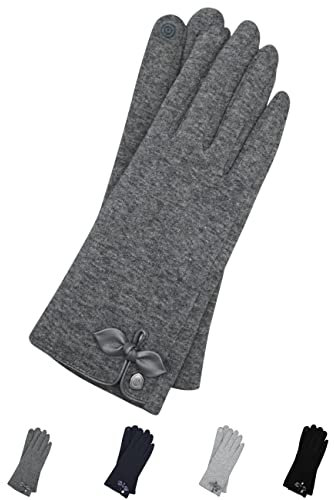 AKAROA ESTD 2019 Damen Handschuhe Liz, Touchscreen Handschuhe, extra weiches Teddyfutter, elastisches Jerseymaterial, 100% vegan, anthrazit, M/L