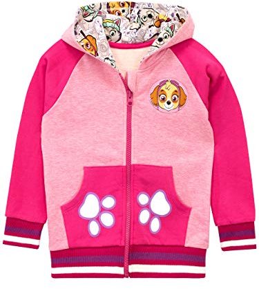 PAW PATROL Pullover Mädchen | Skye Zipper Hoodie | Glitzer Kapuzenpullover für Kinder Rose 122