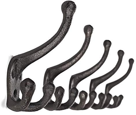 Ambipolar Iron Cast TriLeg Hook, Heavy Duty Big Triple Leg/Double Coat Hooks Base. Entryway Coat Hooks, Scarf and Jacket Hangers.Perfect Bath Towel Heavy Hooks (5 Pack, Antique Black)