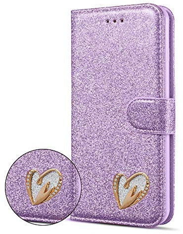 DN-Technology iPhone SE Case (3rd Gen 2022) iPhone SE 2020 Case iPhone SE 3 Phone Case Heart Diamond Designer Leather Wallet For Women Phone Cover for iPhone SE 3 2022/SE 2020/8/7 (PURPLE)