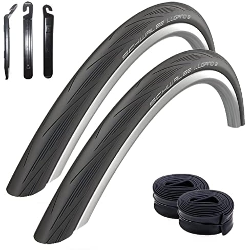 maxxi4you 2 x Schwalbe Lugano 2 28 Rennradreifen Reifen Schwarz 700 x 23C (23-622) + 2 Schwalbe Schläuche SV15 inkl. 3 Reifenheber