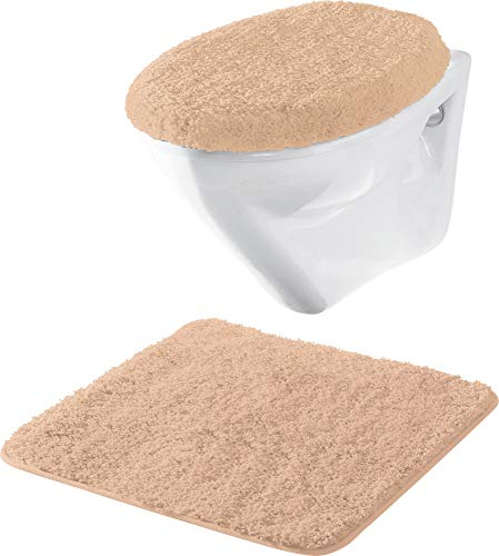 Erwin Müller Hänge-WC-Set 2-TLG. Rhodos Uni, WC-Vorlage, WC-Deckelbezug rutschhemmend beige Größe - ultraweich, extrem saugfähig, flusenarm