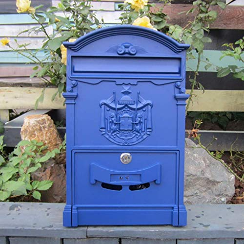 MYYINGBIN Blau Retro Briefkasten Wandmontage Aluminium Wasserdichter Schloss Briefkasten Villendekor