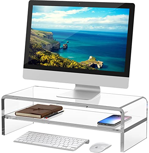Egchi Acrylic Monitor Stand,2 Tiers Computer Monitor Riser(18x8x5.5 inches),Computer Stand/Monitor Riser for Office,School,Home,Laptop Stand Desktop Stand for Keyboard Storage&Printer TV Screen