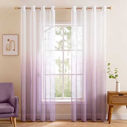 MIULEE Voile Tende Trasparenti con Occhielli Sfumato Verticale Tenda per Finestra per Soggiorno e Camera da Letto 2 Pannelli 140 x 215 CM Viola Chiaro