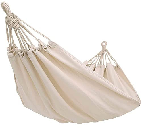 Acan Tradineur - Hamaca Colgante de algodón 210 x 150 cm. Hamaca de Lona Natural, Ligera con Cuerdas para Exterior, Camping, terraza o jardín (Blanco Roto)