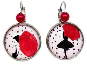 Boucles d'oreilles pendantes dépareillées * sous la pluie * rouge blanc pois fantaisie femme idées cadeaux