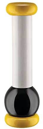 Alessi Totem Domestici MP0210 1 - Design Salz-, Pfeffer- und Gewürzmühle aus Buchenholz, Gelb, Schwarz und Weiß, Durchmesser 33 cm