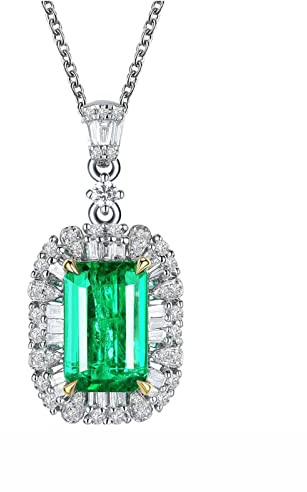 AMDXD Halskette Damen in 750 Weiß Gold 18 Karat mit Smaragd 1.57ct und Diamant Goldkette Damen Silber, Oma Und Opa Geschenke