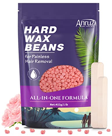ANRUZ Waxing Perlen für Empfindliche Haut- 453g Wachsperlen Haarentfernung mit 10 Applikatoren- Rose Wax Perlen für Achsel, Brasilianisch, Bikini, Bein und Grobhaar zu Hause Wachsen für Wachswärmer