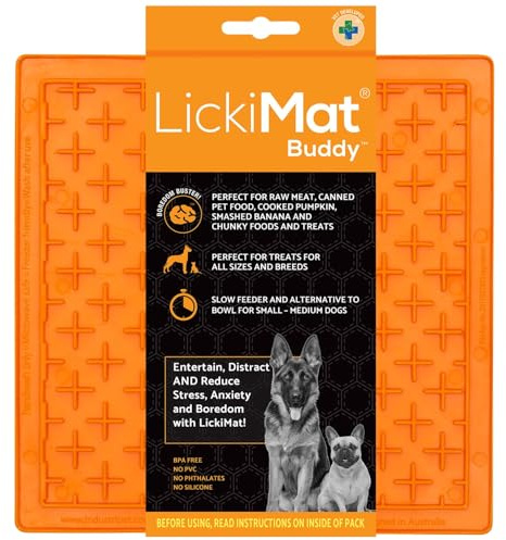 LickiMat Buddy Dog Feeding Mat for Boredom and Anxiety Relief, Ideal for Food, Treats, Yoghurt or Peanut Butter, Fun Alternative to a Slow Feeder Dog Bowl, Orange