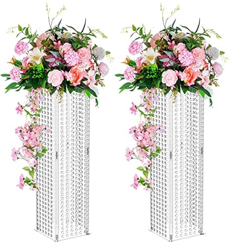 Nuptio Centros Mesa para Jarrones Mesa Boda 2 Piezas Florero 80cm Alto Soporte Flores Cristal para Decoraciones Mesas Fiesta - Elegante Mesa Decoración Bodas A Granel Centro Mesa Geométrico