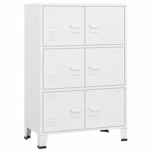 Gecheer Aktenschrank Metall Büroschrank Kommode Mehrzweckschrank Metallschränke Industrie-Stil Weiß 75x40x115 cm