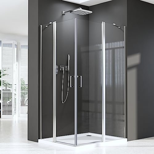 Duschkabine 120x120x185cm Duschabtrennung Eckeinstieg mit Pendeltüren aus 6 mm NANO-Glas Duschwand Höhe 185cm
