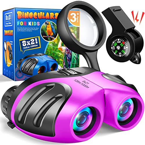 Dislocati Geschenke Mädchen ab 3-10 Jahre, 8x21 Kinder Fernglas mit Lupe & Pfeife Kompass - Mädchen Outdoor Spielzeug ab 3-10 Jahre, Entdecker Set Für Kinder