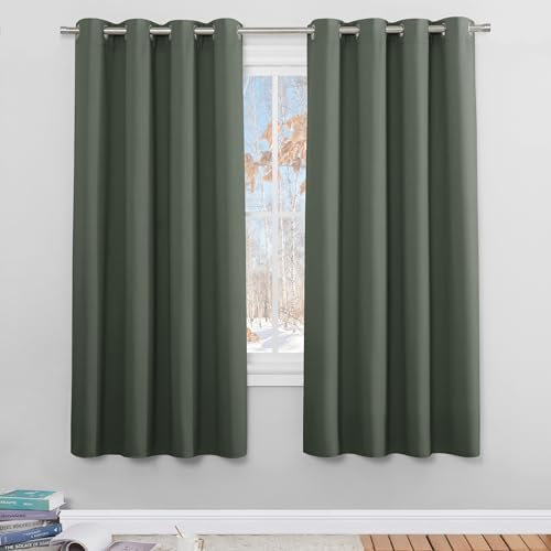 PONY DANCE Dark Mallard Thermal Insulated Curtain for Bedroom - Energy Saving & Privacy Protection Window Treatment Curtains & Drapes for Home Decoration Living Room, 46x72 Inch, 2 Panles