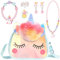 OSDUE Einhorn Handtaschen, Schmuckset für Mädchen, Unicorn Kette Halskette Armband Ring Schmuckset, für Party Dress Up Geschenk(Blau)