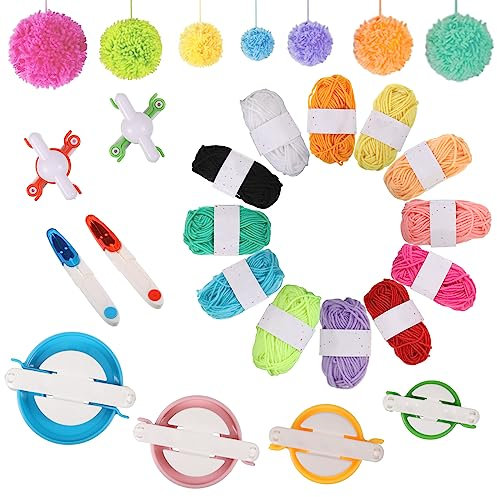 Lot de 20 outils de fabrication de pompons, 6 tailles avec coupe-fil, ciseaux, aiguilles, kit d'outils en laine avec fil de 12 couleurs, convient pour les enfants et les adultes pour tricoter des