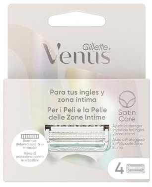 Gillette Venus Haarentfernungsgerät für Damen, für Englisch und Intimbereich, 4 Ersatzteile, schützt die Haut vor Hautirritationen nach der Haarentfernung