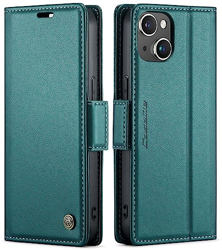 QLTYPRI Wallet Case for iPhone 13/iPhone 14, Premium PU Leather Magnetic Flip Folio Case with [RFID Blocking] Credit Card Slots Kickstand Shockproof Protective Phone Case Cover for iPhone 14/13– Green