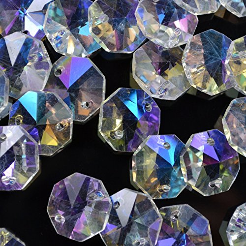 Octagon Glass Faceted AB Beads for Suncatcher Chandelier or Jewellery Making (Clear AB 14MM (Two Holes) 50PCS)