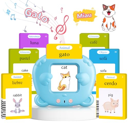 Zweisprachige Sprechende Lernkarteikarten (Englisch und Spanisch), Sprechende Flash-Karten für Kleinkinder 2-6 Jahre, 112 Blätter 224 Wörter, Hörbar Lernspielzeug, Interaktive Spielzeug für Kinder